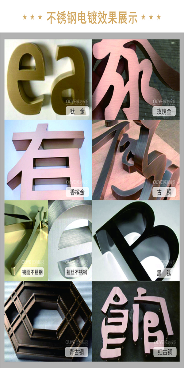 不銹鋼字、古銅字、鈦金字等各類金屬字工藝特點